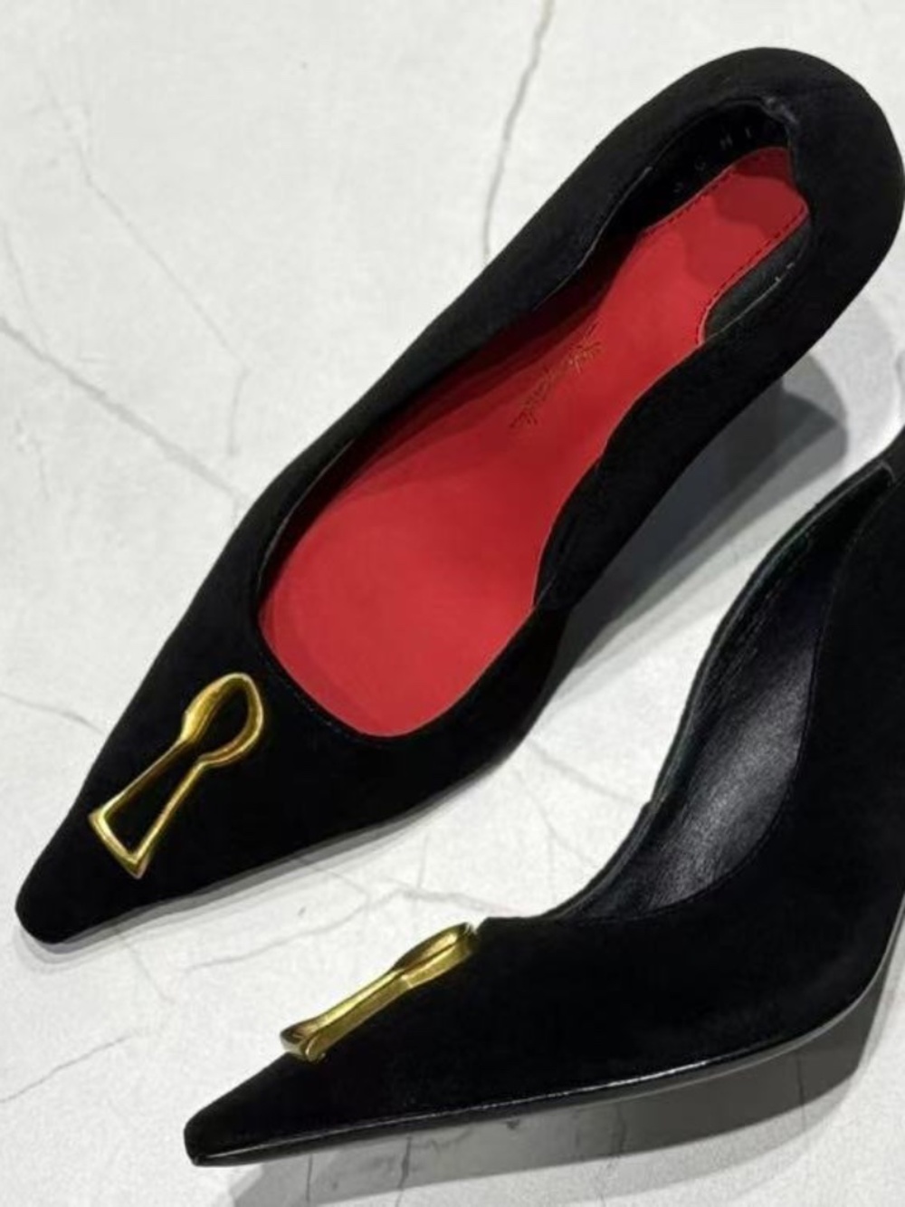 Schiaparelli Black Suede Keyhole Pumps - Picture 7 of 13